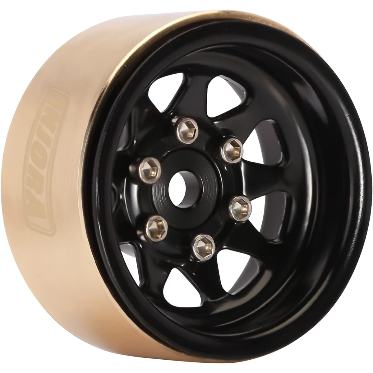 INJORA 1.0 Beadlock Wheels with Brass Rings Negative Offset -3.78mm 1" Wheels for TRX4M Axial SCX24 1/18 1/24 Upgrade (Black)
