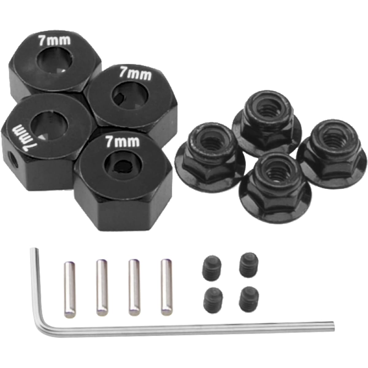 Vgoohobby Metal 12mm Hex Wheel Hub 7mm Thick Drive Adapter with Flanged Lock Nuts Compatible with Traxxas 1/10 4WD Rustler Slash Stampede RC Car, Replaces Part 1654(Black)