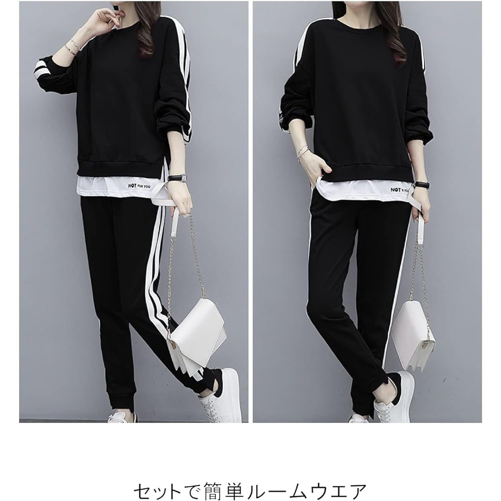 [Second Roots] Setup Sweatshirt Sweatshirt Jersey 2 Piece Set Layered Style Sideline Loungewear Easy Spring Summer Autumn Winter Women's 073S M~2XL