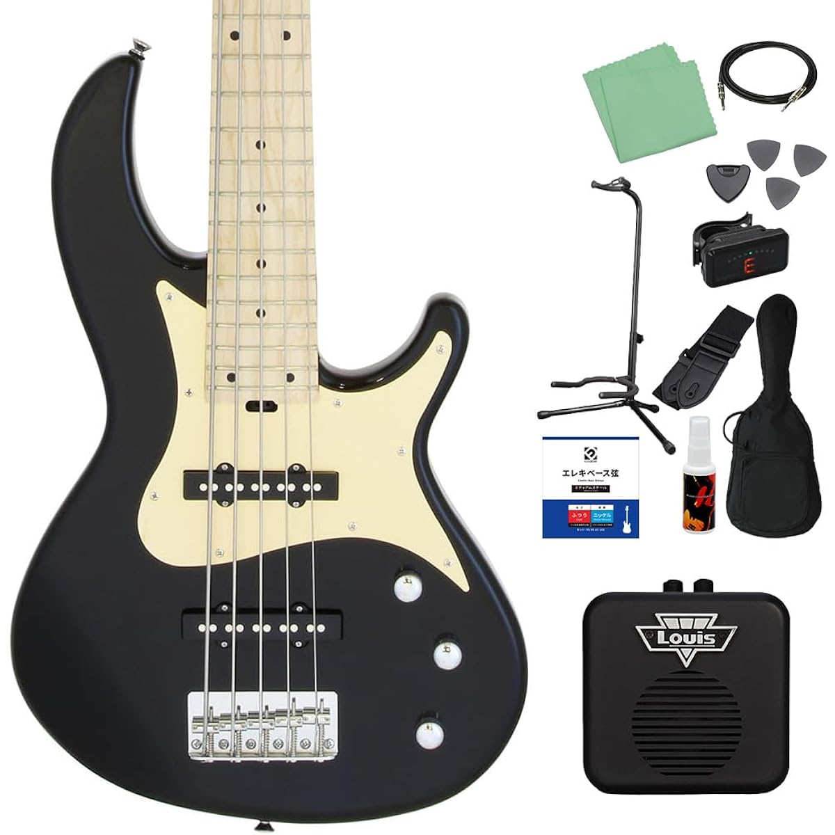 AriaProII RSB-618/5 BK 12-piece 5-string bass beginner set [with mini amp] Jazz bass type AriaPro2