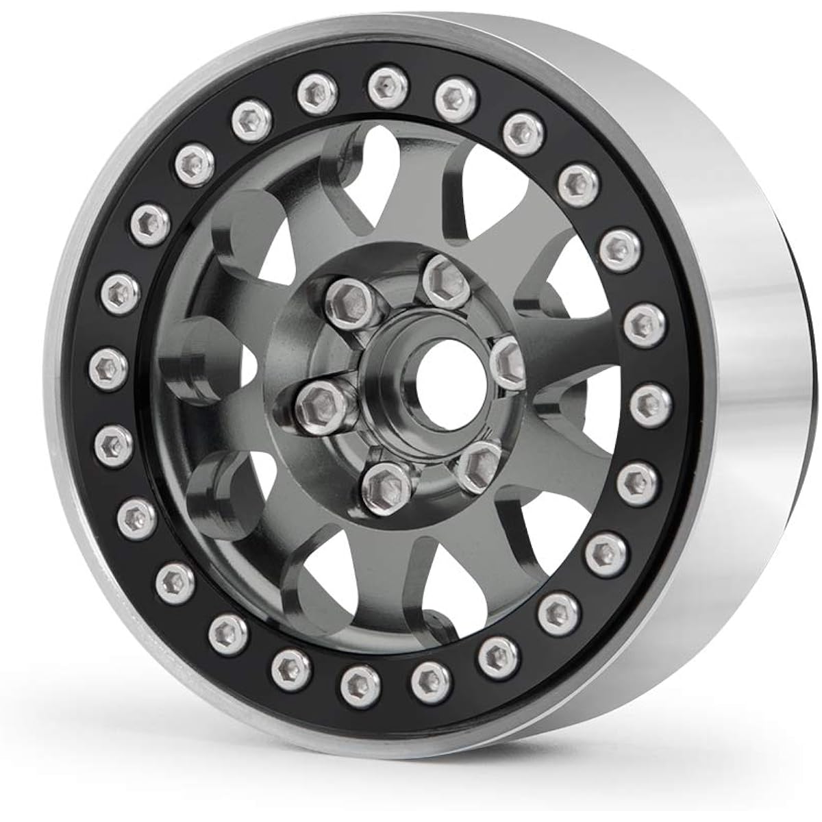 MOHERO Aluminum Alloy 1.9 Inch Beadlock Wheel Rim Hub for RC 1/10 TRX4 Axial SCX10-II D90 Scale RC Crawler Car Titanium + Bright Black