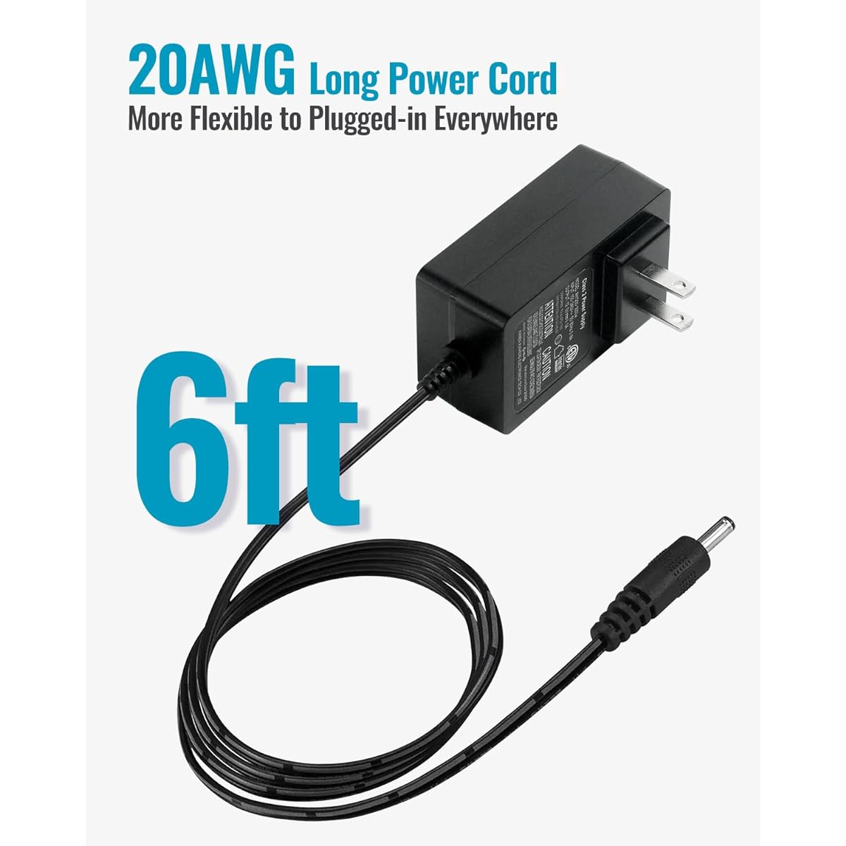 2 Pack 12Vdc 3A/3000mA 6ft Power Adapter 100-240V 50/60Hz AC to DC 36W 20AWG Wall Charger LED Strip Light CCTV Camera Router Switch BT Speaker DVR NVR Other 12V Devices ETL FCC