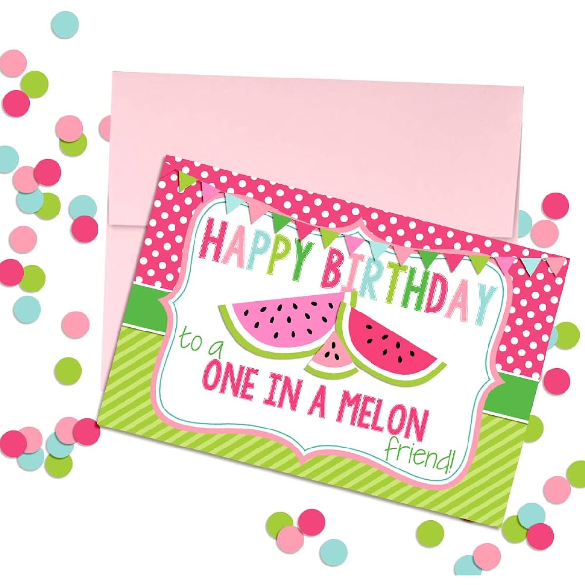 AmandaCreation Watermelon Themed Birthday Pun Theme Single (1) Blank Birthday Card for Any Occasion Send to Friends and Family 4" x 6" (Folded) Fill in the Greeting Card