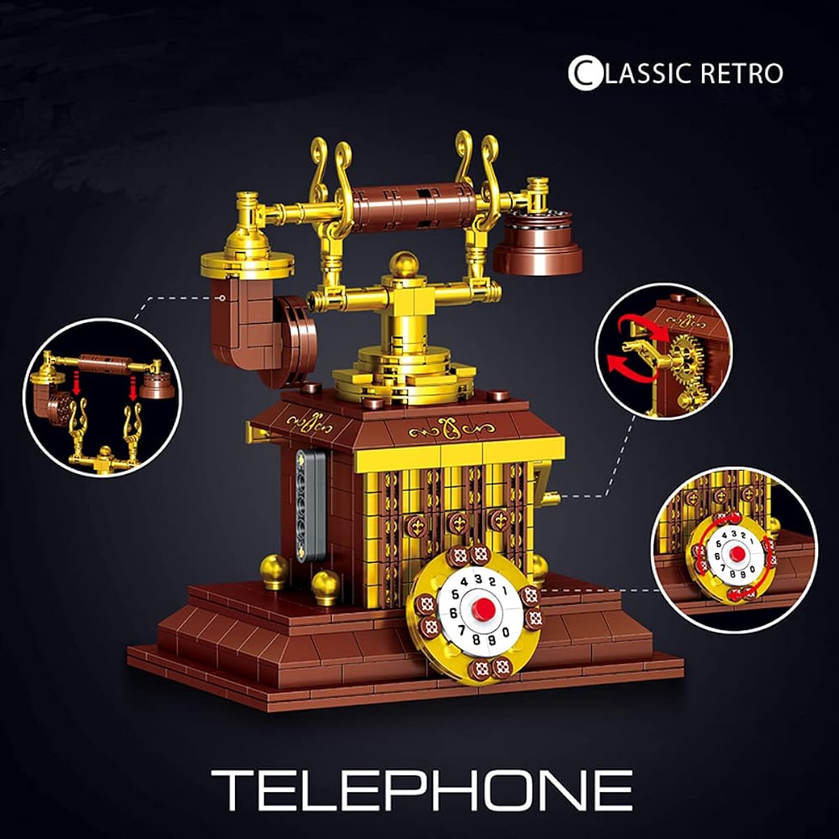 Uvini Adult Building Set Classic Retro Series Adult Building Set Construction Bricks Set Perfect Gift for Adults, Teens, Collectible Models Telephone 410 Pieces