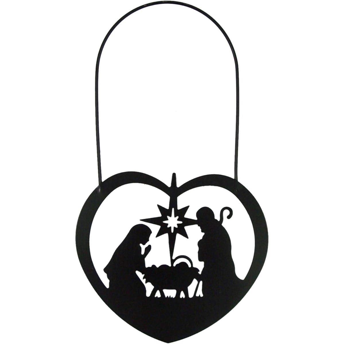 Nidozo Christmas Nativity Heart Metal Silhouette Ornament 5 1/4" Pack of 3