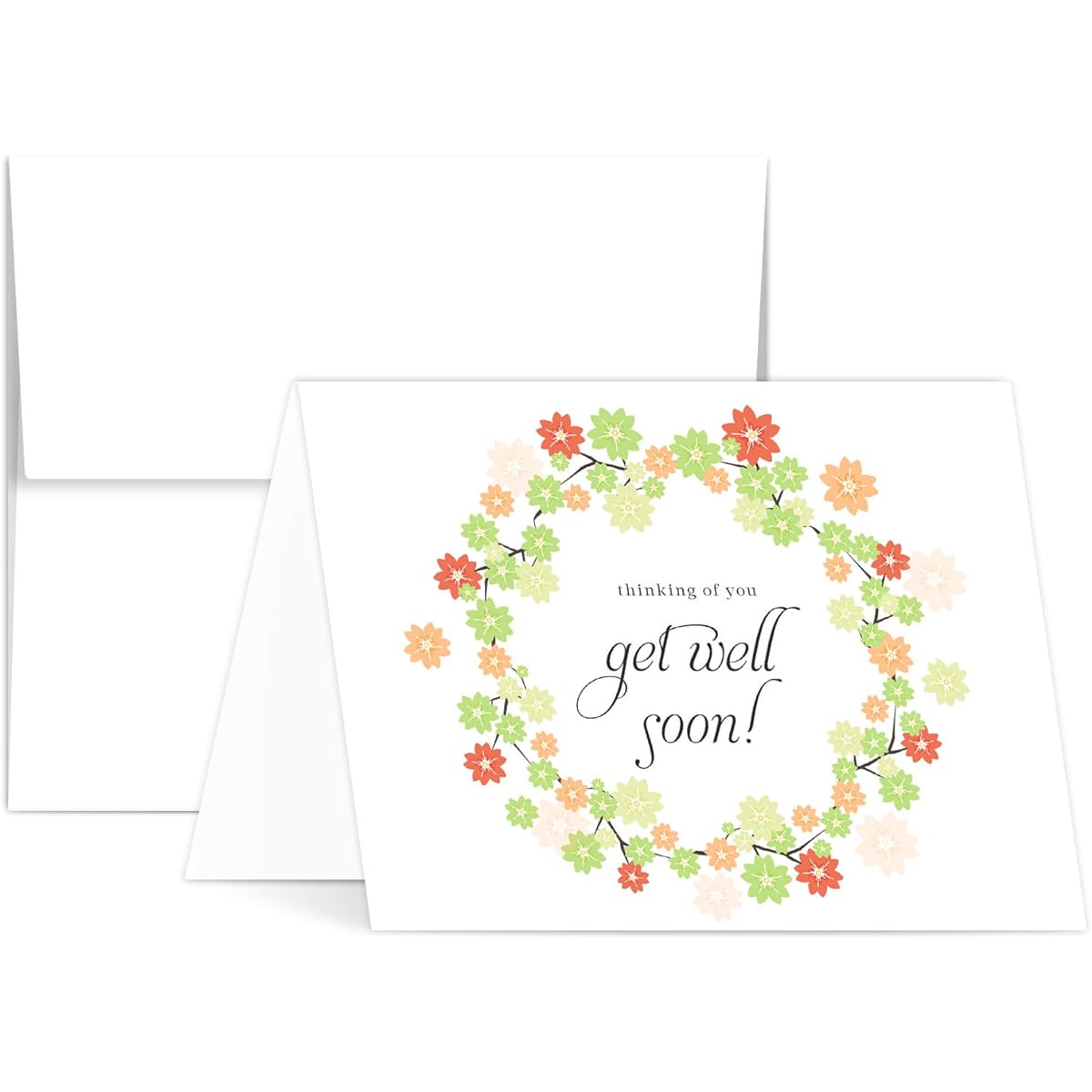 Thinking of You Greeting Cards Bulk Order Get Well Soon Greeting Elegant Floral Border Sympathy Wrap-around Greeting - Blank Inside | 4.25 x 5.5 Inches | 25 Cards and 25 Envelopes