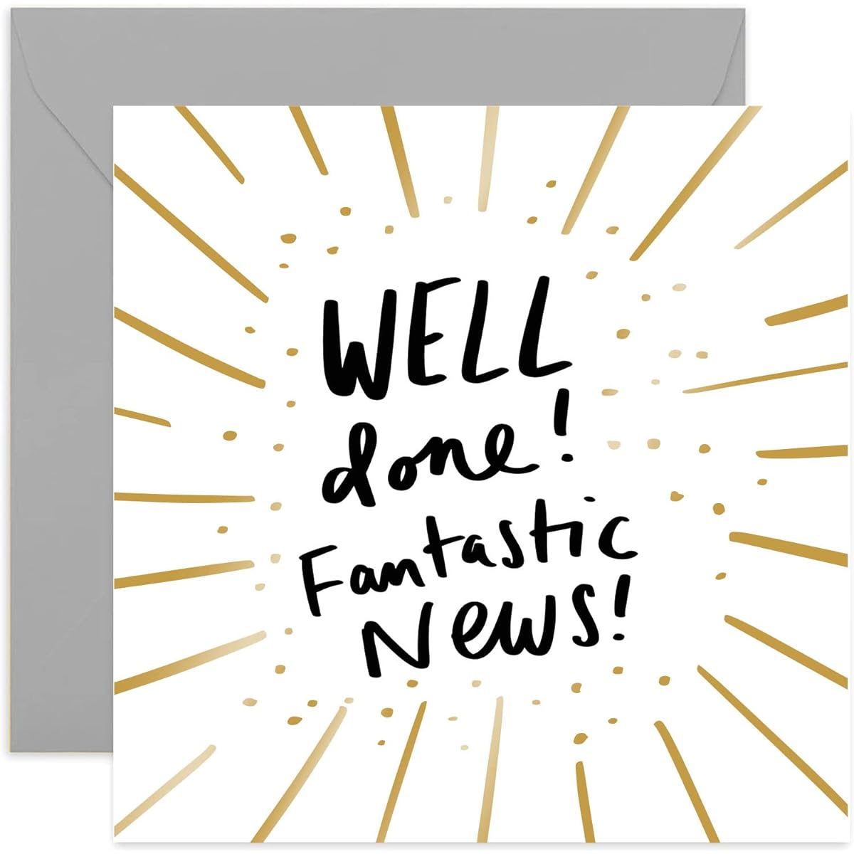 Old English Co. Well Done Fantastic News Congratulations Card - Cute Gold Foil Sparkle Card for Men and Women New Job New House Exam | Blank Inside & Envelope Included