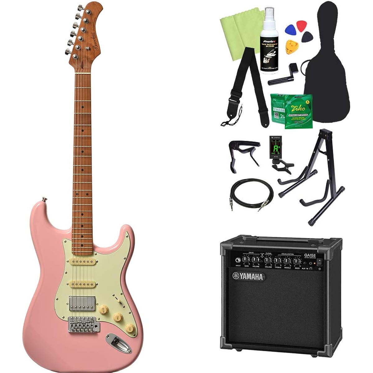 Bacchus BST-2-RSM/M Electric Guitar Beginner 14 Piece Set [GA15II Included] SLPK Strat Type Roasted Maple Neck Bacchus