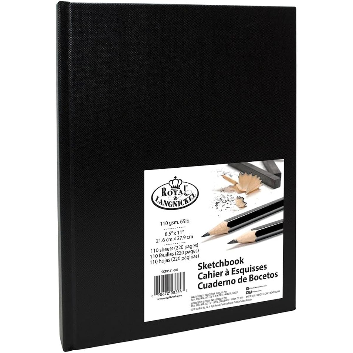 Royal & Langnickel Black A4 Sketchbook Cartridge Drawing Paper Artist Sketchbook Pad Casebound 110gsm 220 Pages (21.6cm x 27.9cm)