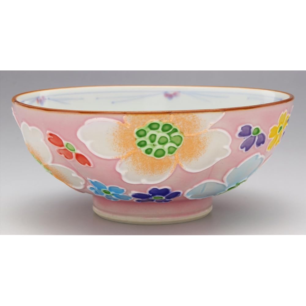 Kyoto ware, Kiyomizu ware, Shoho kiln, Hime tea bowl (with presentation box), full of interdigital flowers (pink), B8-11 pink