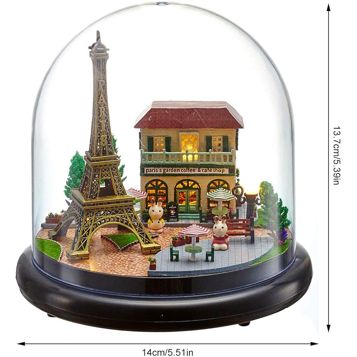 SH-RuiDu DIY Dollhouse Music Box Miniature DIY House Kit with Transparent Cover and LED Light