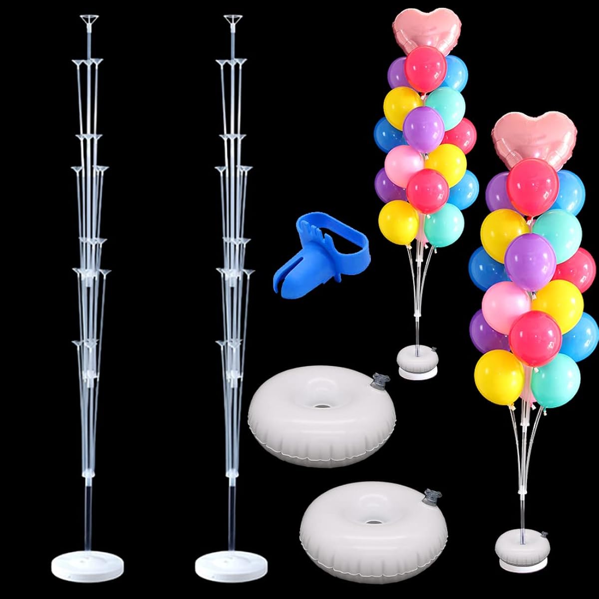 Balloon Column Stand Kit, 5.3ft Tall Adjustable Balloon Holder for Floor or Table with Water-filled Base and Balloon Tying Knot Tool for Baby Shower, Graduation, Birthday, Wedding, Christmas Party