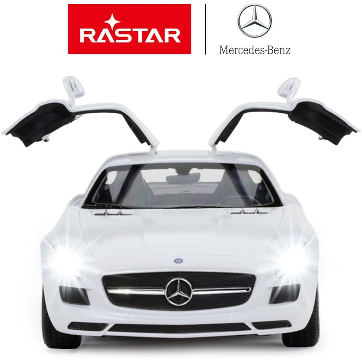 Mercedes Benz RC Car, RASTAR 1/14 Mercedes Benz SLS AMG Radio Control Car, for Kids, Mercedes Benz R/C Model Car, Doors can be opened and closed manually, White, 2.4GHz