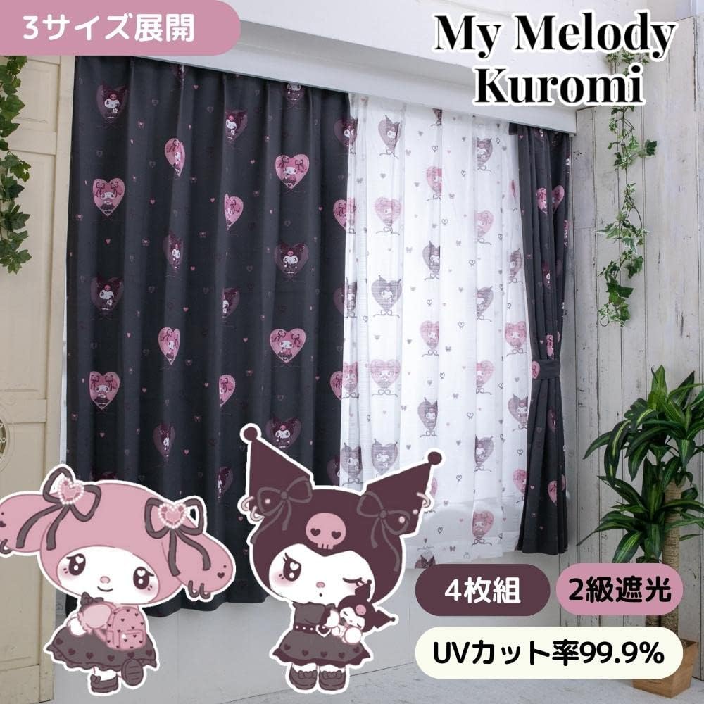 Sanrio Kuromi My Melody Midnight Merokuro 2nd Grade Blackout Heat Shielding Curtain Lace Set of 4 Width 100 x 200cm Length My Melody Fully Washable Character SB-661-S/SB-662-S