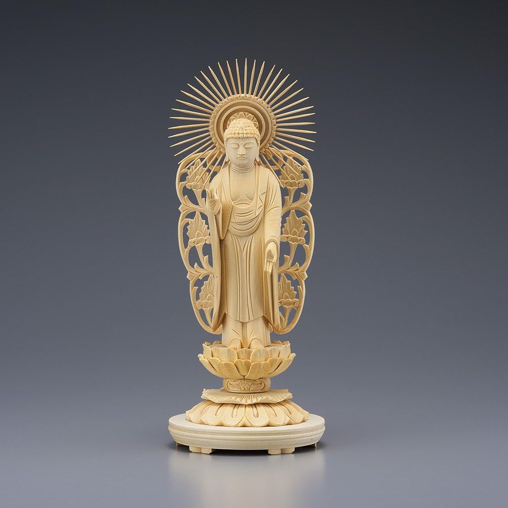 Buddhist altar shop Takita Shoten Buddhist statue Supervised by the great Buddhist master ``Hokarikodo'' Nishi Amida Nyorai (Jodo Shinshu Honganji sect) White wooden 3-inch round pedestal (height 17.3 cm x width 7.1 cm) ◆Principal image for Buddhist alta