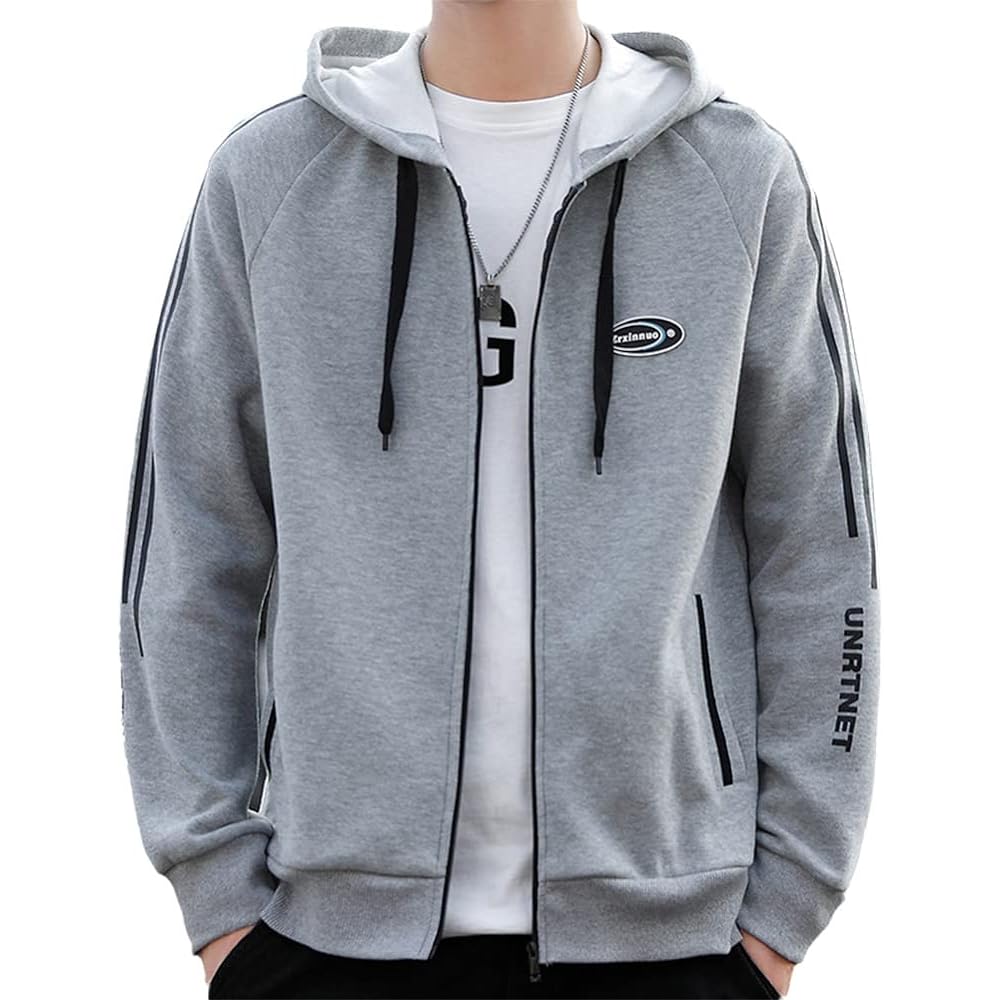 [Semo1mus] Jersey Men's Top Parka Hooded Zip Parka Autumn/Winter Thin Long Sleeve Jacket Large Size Sports Casual Long Sleeve Parka Stylish Outerwear