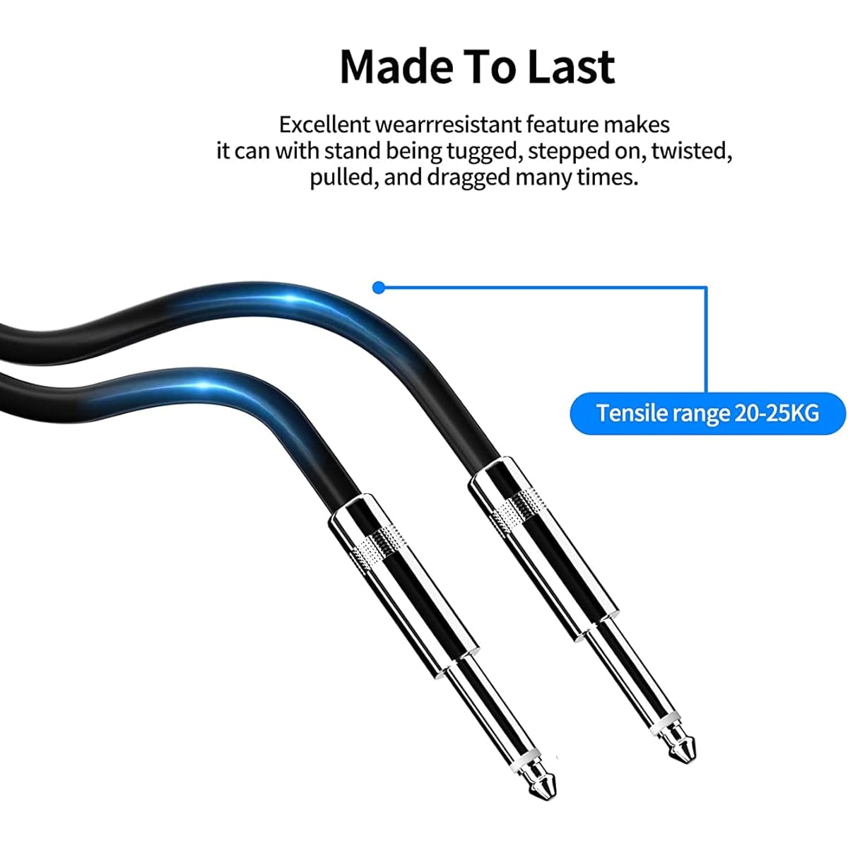 Wdpqyy 2 Pack 3' 1/4" TS Cable Professional Quarter Inch 1/4" to 1/4" TS Stereo Interconnect Cable