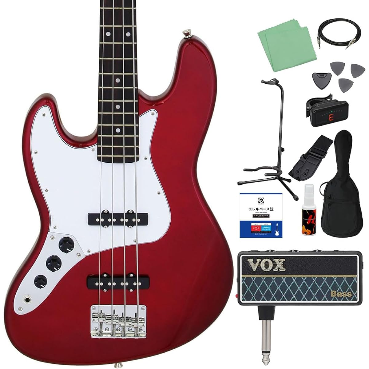 LEGEND LJB-Z L/H Candy Apple Red Bass Beginner 12-piece Set [with amPlug] Jazz Bass Type Left Hand Legend