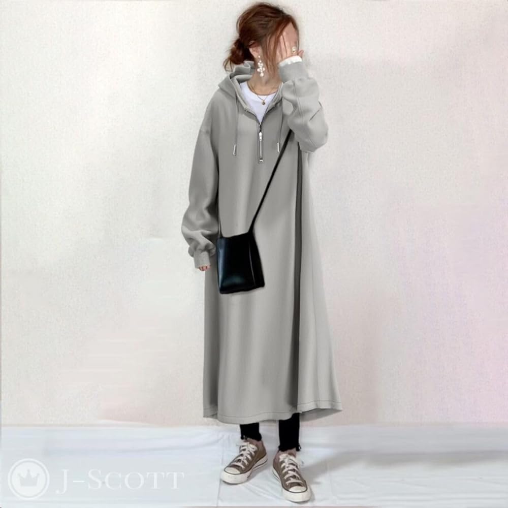 [J-Scott] One Piece Women's Sweatshirt Long Length Hooded Long Sleeve Loose Relaxed JS129