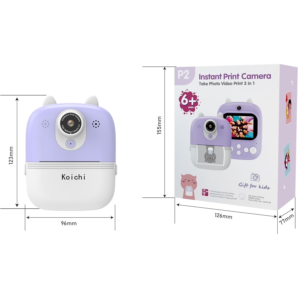 ncluded / 3 roll thermal paper / 2.4 inch IPS screen selfie dual lens 1080P HD self-timer shooting function/Japanese manual included/Children's gift/USB charging/Popular student toy Suitable for boys and girls birthdays Christmas Halloween gifts (purple)