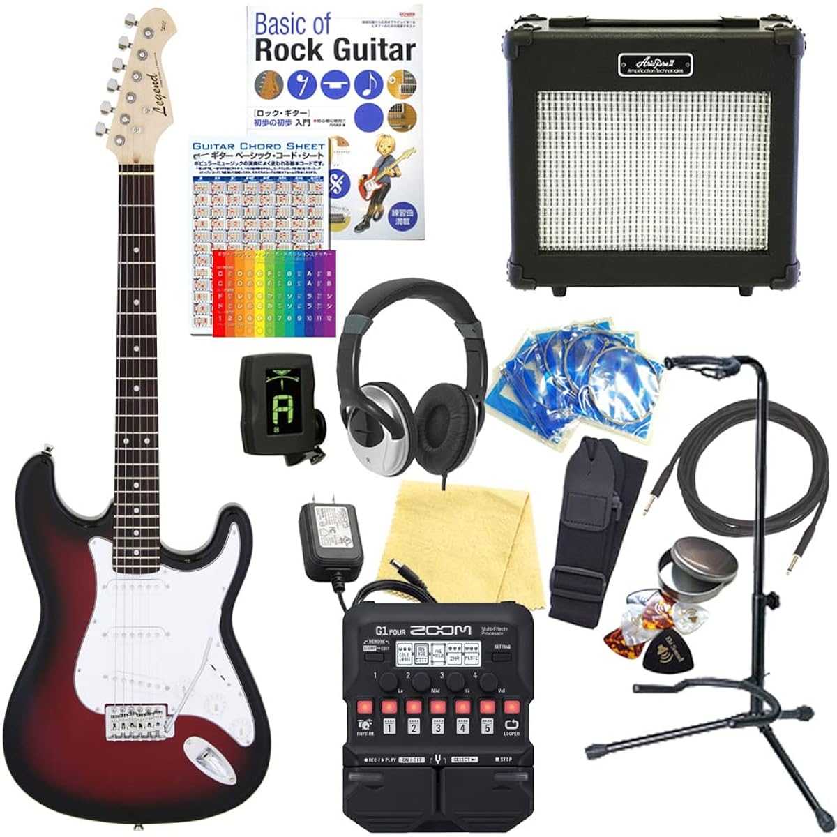 Electric Guitar Beginner Set Stratocaster Type 18-piece Set Legend LST-Z RBS [ZOOM G1Four Multi-Effector Included]