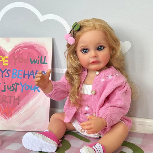 LONIAN 22inch 55cm Reborn Baby Doll Girl Soft Silicone Vinyl Realistic Reborn Dolls Real Life Reborn Baby Dolls Girl Toys Age3+ (Blue Eyes,Pink)