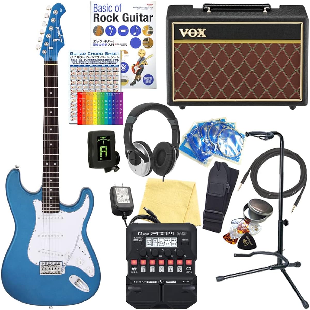 Electric guitar beginner set Stratocaster type 18-piece set with VOX amp Legend LST-Z MBMB [ZOOM G1Four multi-effector included]