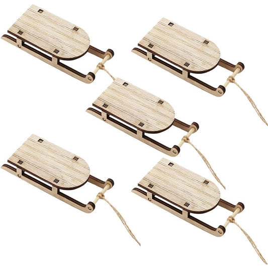 VOSAREA 10pcs Christmas Sleigh Ornaments Miniature Wooden Sleigh Vintage Holiday Sleigh Christmas Hanging Pendant Mantle Door Bookshelf Christmas Tree Decoration