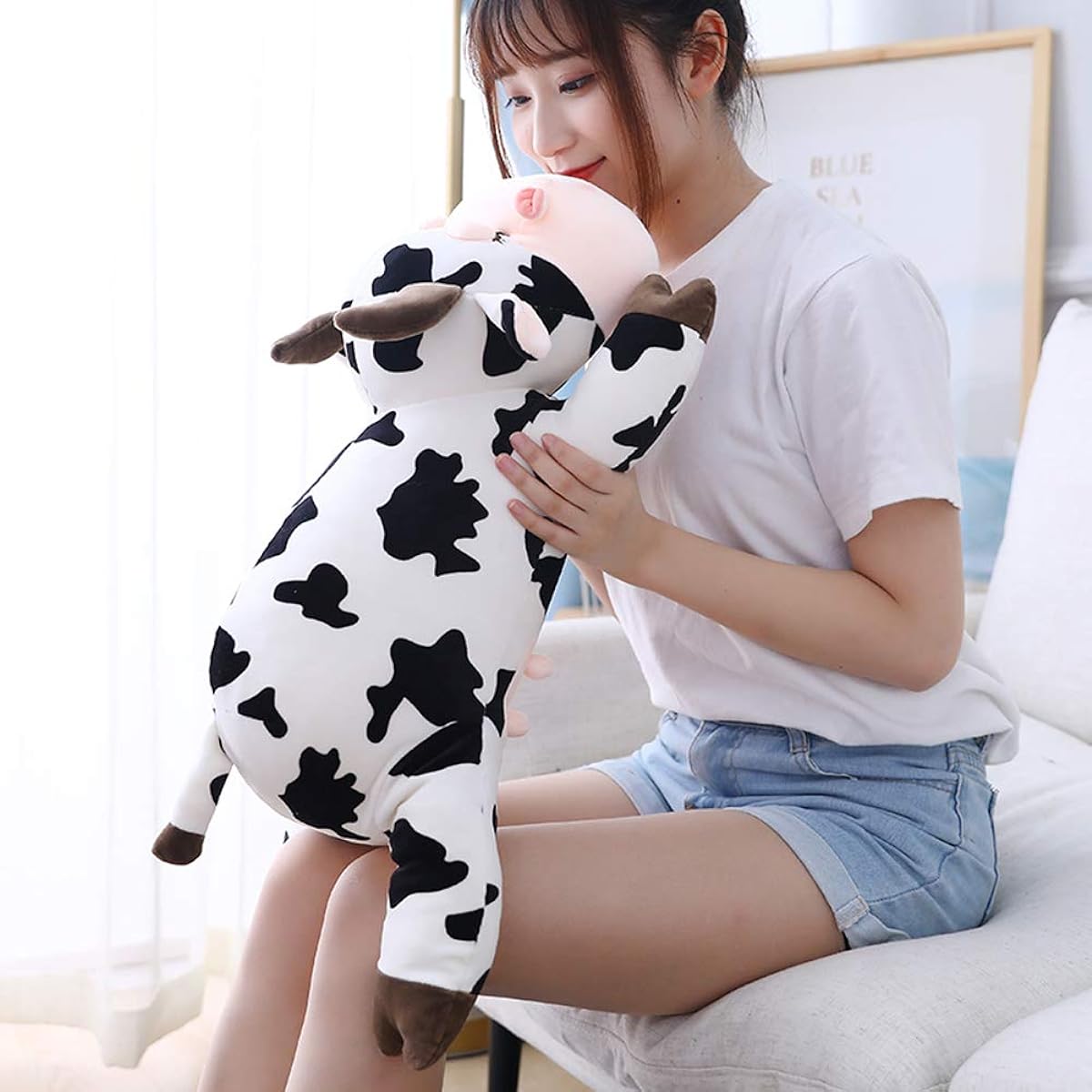 Jensquaify Cow Pillow Stuffed Cow Toy for Kids 23.6 Inch