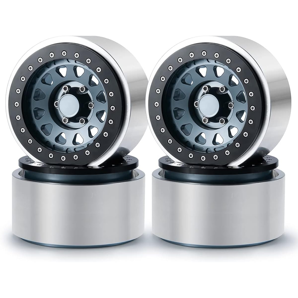 RCLIONS 4PCS Aluminum Alloy 7.44cm RC Beadlock Wheels Rims for Axail SCX6 AXI05000 1/6th RC Crawler Car (Titanium)