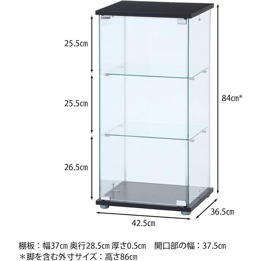 Fuji Boeki Collection Case Figure Case 3 Tiers Width 42.5 x Depth 36.5 x Height 86 cm Black Tempered Glass Full Glass Assembly Product Clear 98881