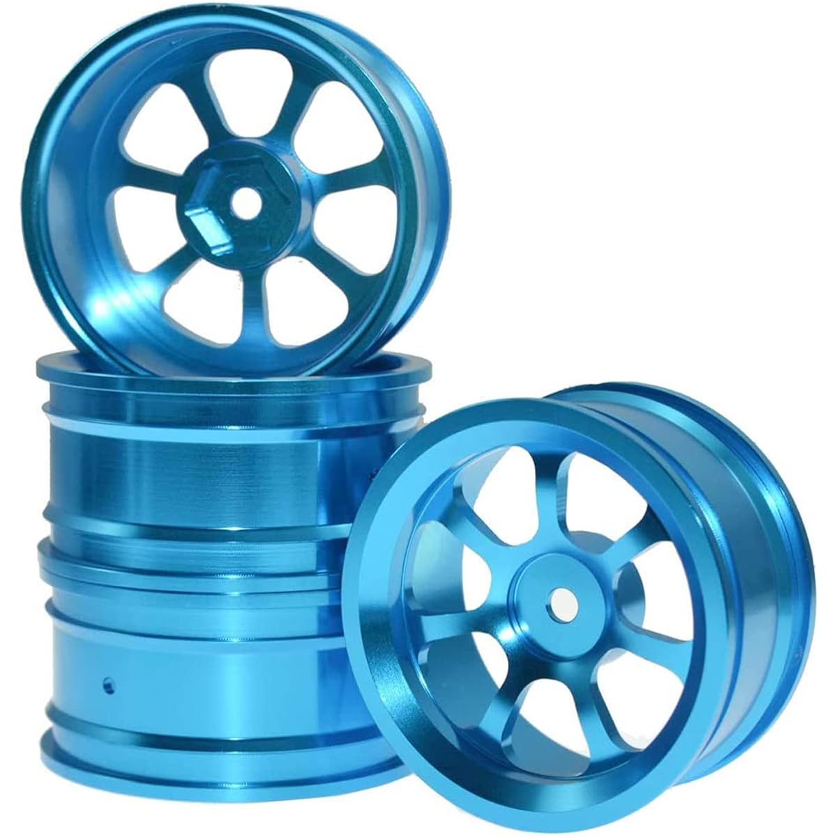 WONFAST 4 Pack 52mm Aluminum Alloy Metal 7 Spoke Wheels Rims for 1/10 RC On-Road Racing Drift Car HSP Sakura HPI Kyosho Tamiya (Blue)