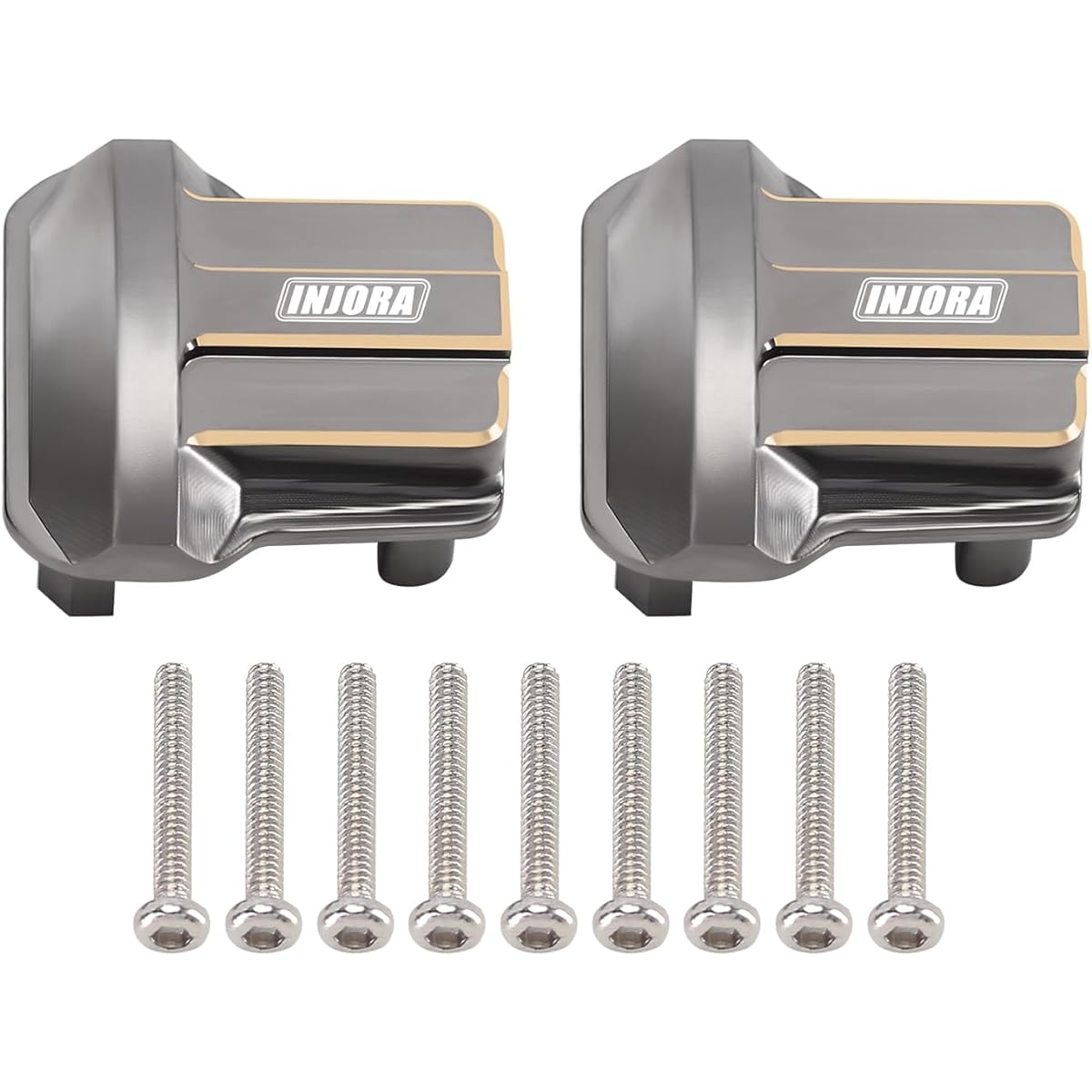 INJORA Brass Front Rear Axle Diff Cover, Caster Block C Hub, Steering Block Knuckle and Steering Link Kit for TRX4M 1/18 RC Crawler Upgrade Parts (Grey)