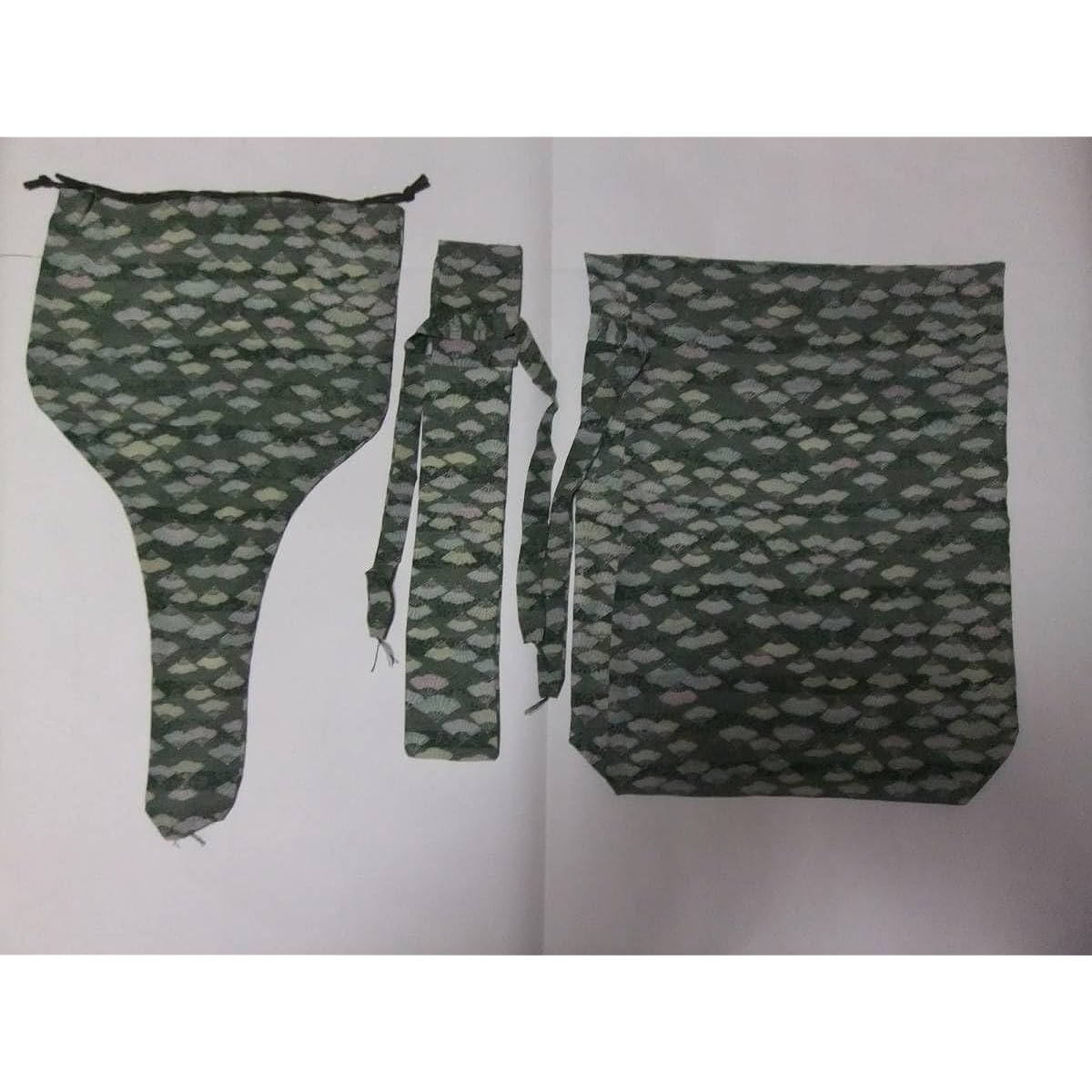 Green, three-fold bag for Tsugaru shamisen, fan pattern