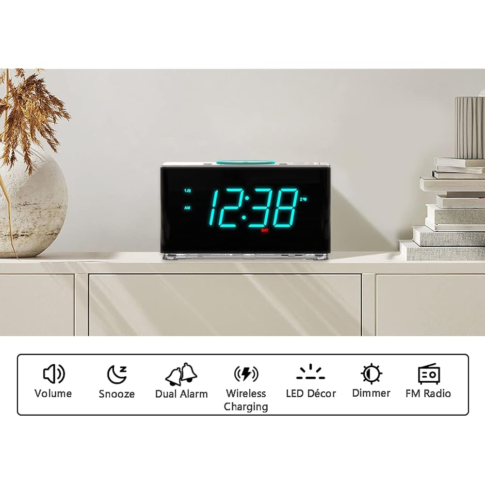 Alarm Clock FM Radio Digital Double Alarm LED Display with Snooze Function Loud Volume Digital Night Light Brightness Adjustment & Volume Adjustment USB 12/24 Hours & DST Bedroom/Office Table Clock Stylish Alarm Tabletop Digital Clock iTOMA CKS207