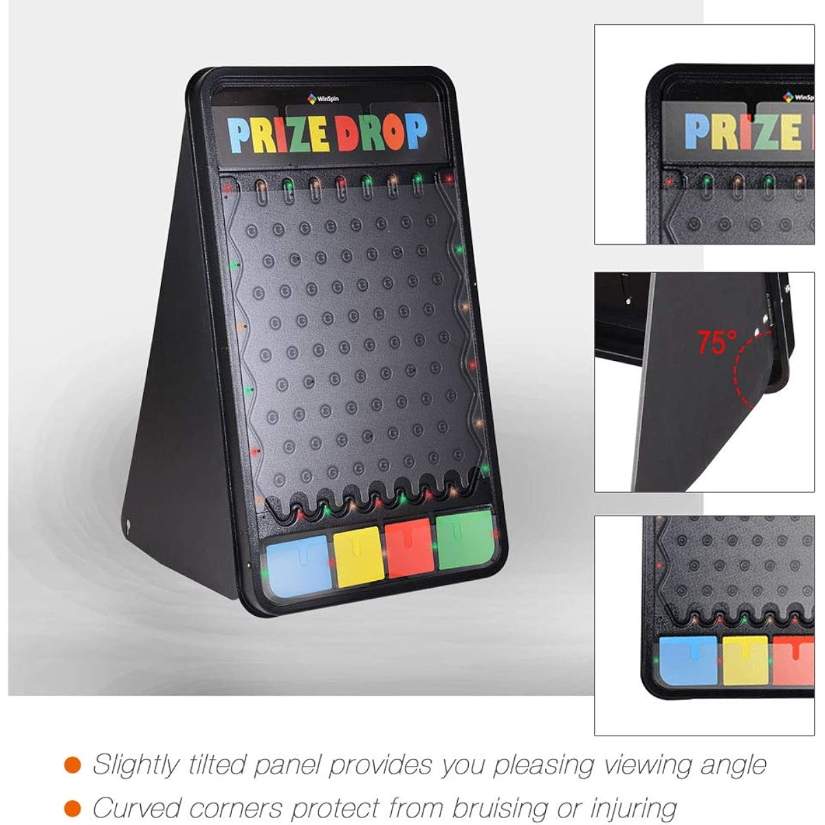 WinSpin 41" x 25" Prize Drop Plinko Board Foldable Stand Disc Drop Board Game with 12 Play Packs for Carnival Fair Party (Multi-Color LED Lights)