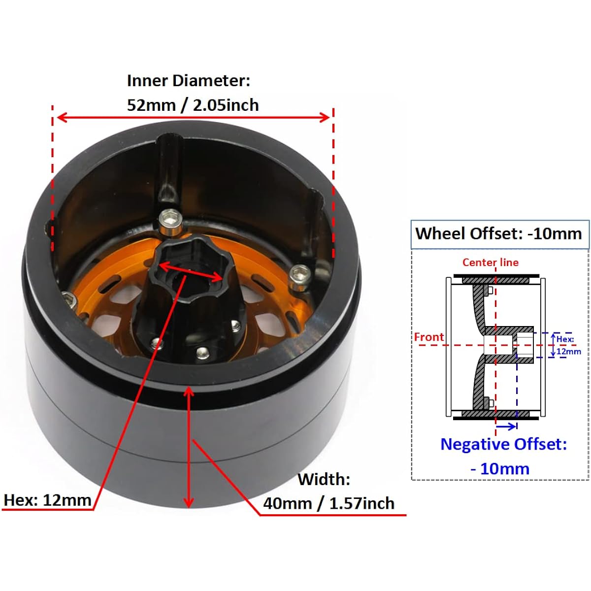 HOBBYSOUL RC 2.2 Wheels 1.57" (40mm) Wide 2.2 Beadlock Wheels Gold Black Rims Fit Redcat Gen8 Everest gen 7 Pro Axial SCX10 Capra Wraith RBX10 Ryft Traxxas AMG 6x6 TRX4 (4 Pack)