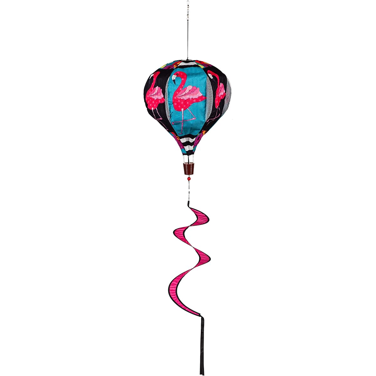 Evergreen Flamingo Stripes and Flowers Burlap Balloon Spinner