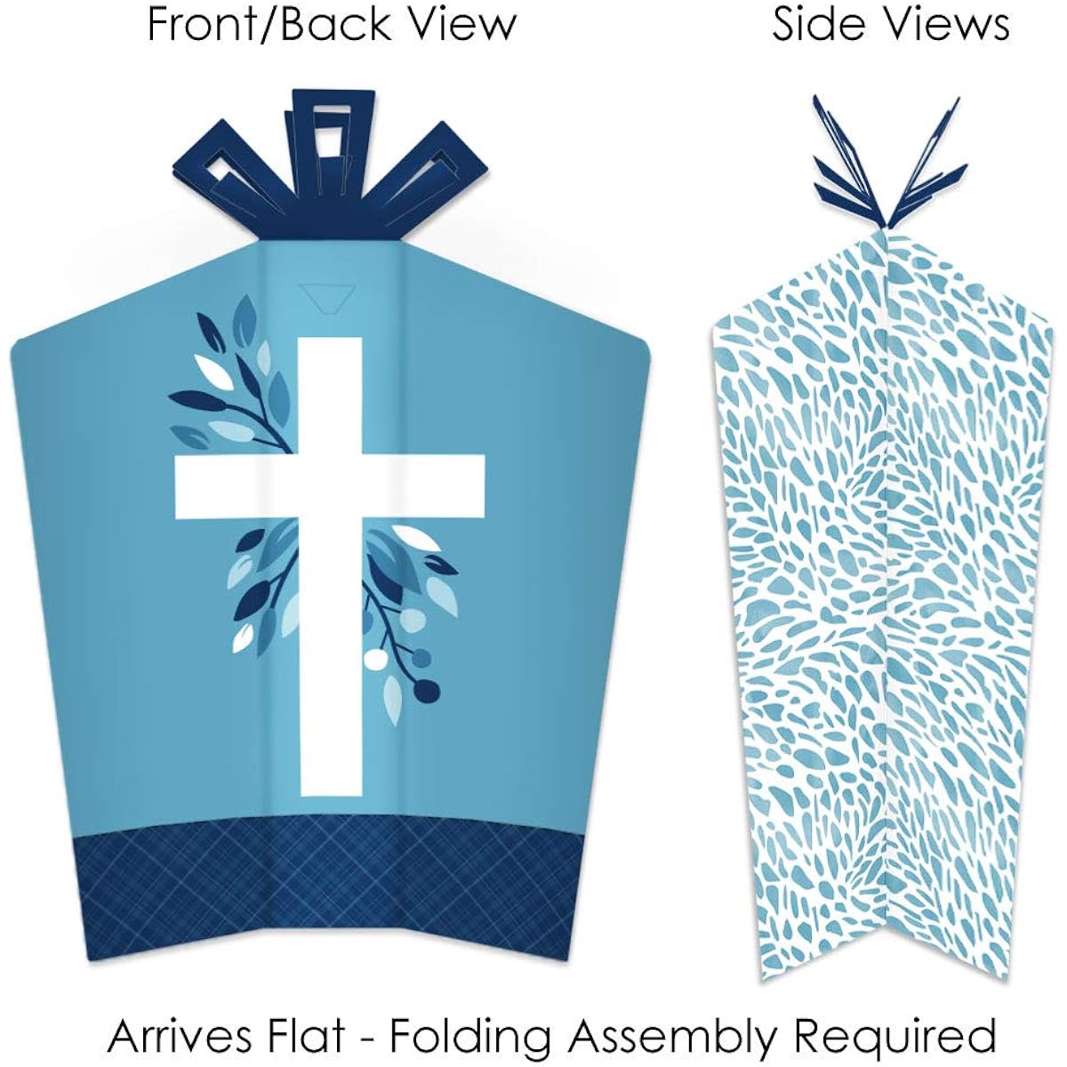 Big Dot of Happiness Blue Elegant Cloth - Table Decoration - Boys Religious Party Fold & Flare Centerpiece - 10 Pieces