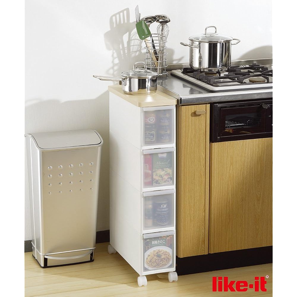 Slim Storage Heat Resistant Wood Top Stocker Slim White with Casters TS-4WT