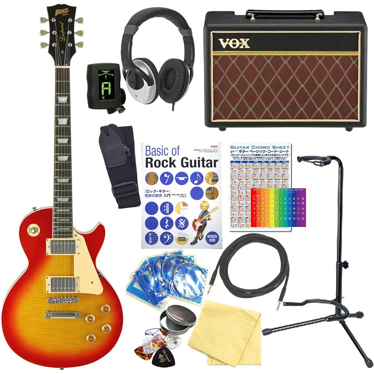 Electric Guitar Beginner Set Les Paul Standard Type 15 Piece Set with VOX Amplifier Blitz BLP-450 CS