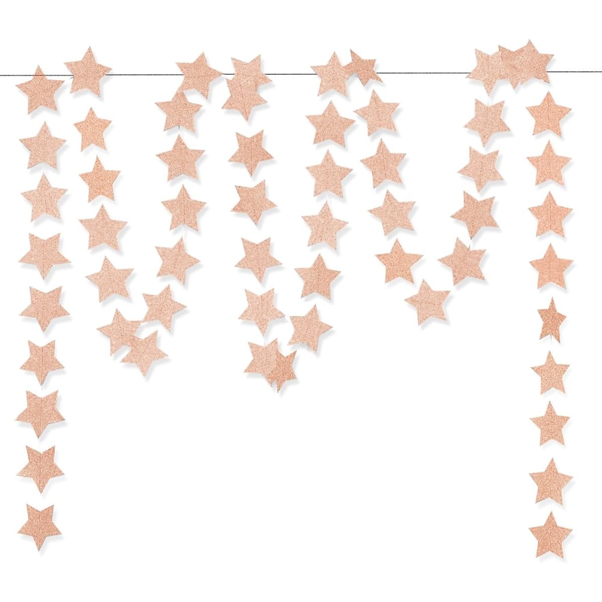 (2.8" (7cm), Glitter Pink Champagne) - Glitter Pink Champagne Twinkle Star Hanging Garland - Sparkly Paper Five-pointed Bunting Banner String for Birthday Home Decoration, Wedding Photo Booth Props, 7.1cm , Totally 23 ft/7m