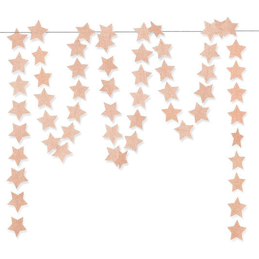 (2.8" (7cm), Glitter Pink Champagne) - Glitter Pink Champagne Twinkle Star Hanging Garland - Sparkly Paper Five-pointed Bunting Banner String for Birthday Home Decoration, Wedding Photo Booth Props, 7.1cm , Totally 23 ft/7m