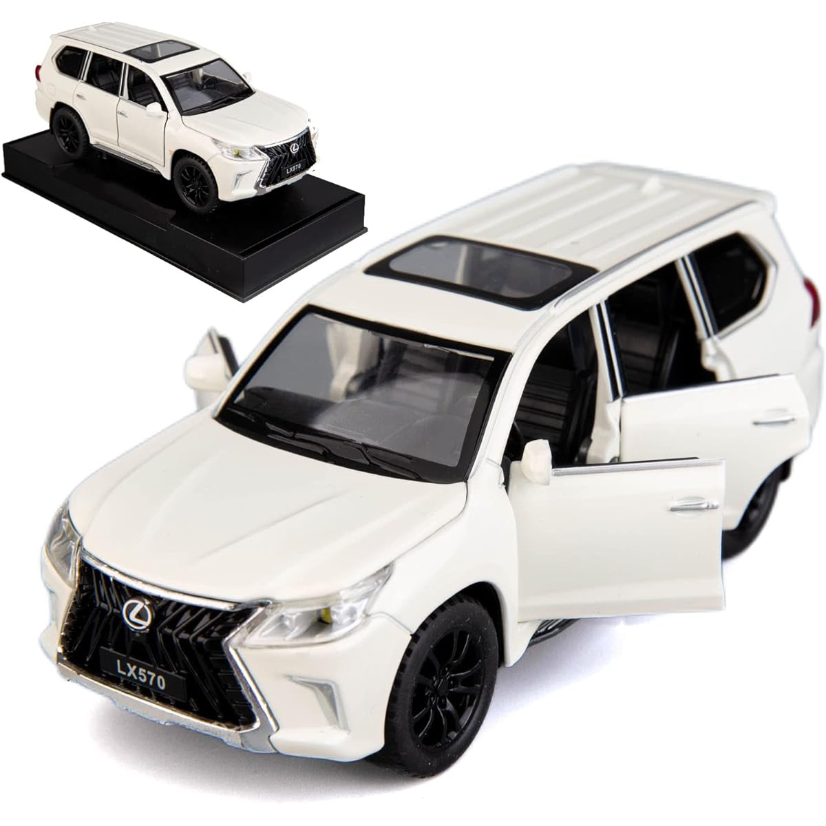 BDTCTK 1/32 Lexus LX570 Off-Road Compatible with Luxury SUV Model Car Zinc Alloy Pull Back Toy Car with Sound and Light for Children Boys Girls Gift (White)