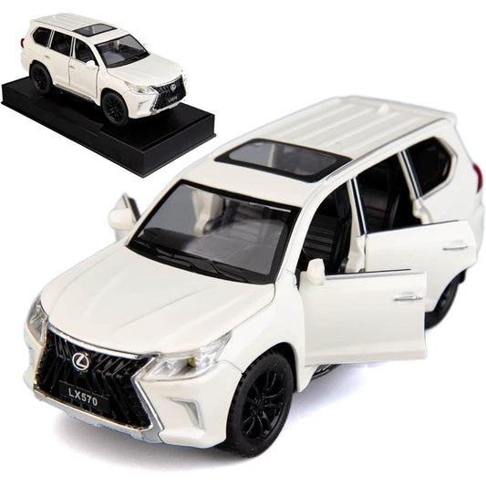 BDTCTK 1/32 Lexus LX570 Off-Road Compatible with Luxury SUV Model Car Zinc Alloy Pull Back Toy Car with Sound and Light for Children Boys Girls Gift (White)