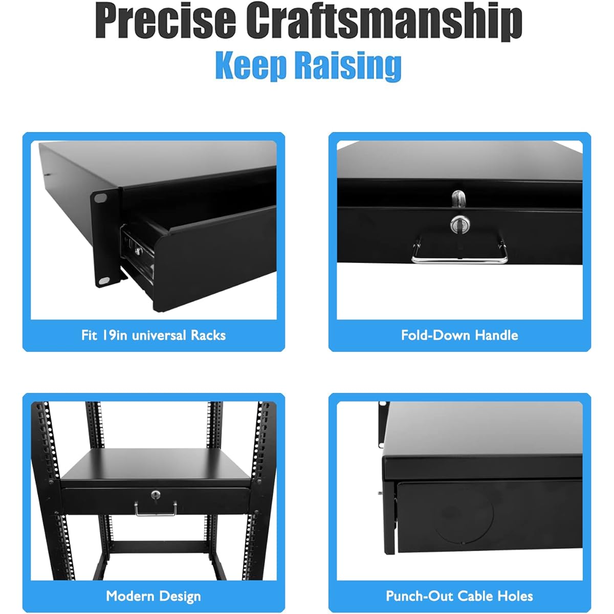 RAISING ELECTRONICS Rack Mount DJ 19 Inch Rack Case Equipped with Deep Drawer 2U 2 Space Lockable