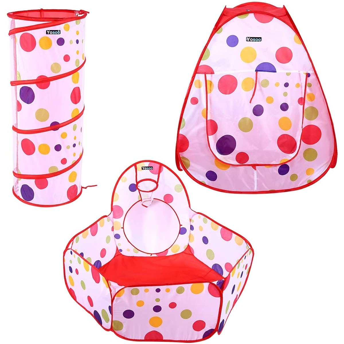 [3PCS Included] Children's Tent, Ball House, Foldable, Polka Dot Pattern, Tunnel, Indoor, Christmas/Birthday/Kindergarten Entry Gift, Easy to Store, Breathable, Ball Pool
