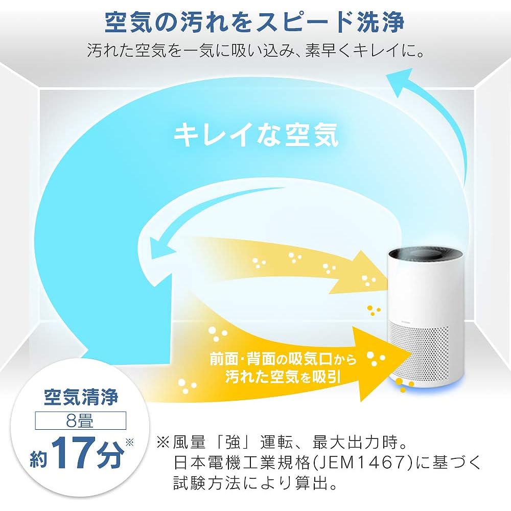 Iris Ohyama Air Purifier, 16 Tatami Mats, Small, Deodorizing, Disinfecting, Deodorizing, Dust, Pollen, Dust Collection, PM2.5, Pets, Quiet, Energy Saving, Lightweight, Tobacco, Allergy Prevention, Compact, Sleep Mode, Interior, Night Light Included, IAP-