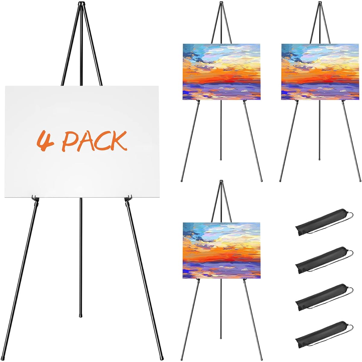 Aredy Display Easel Stand 63 Inch Portable Paint Easel Lightweight Metal Easel for Canvas Painting Wedding Sign (4 Pack)