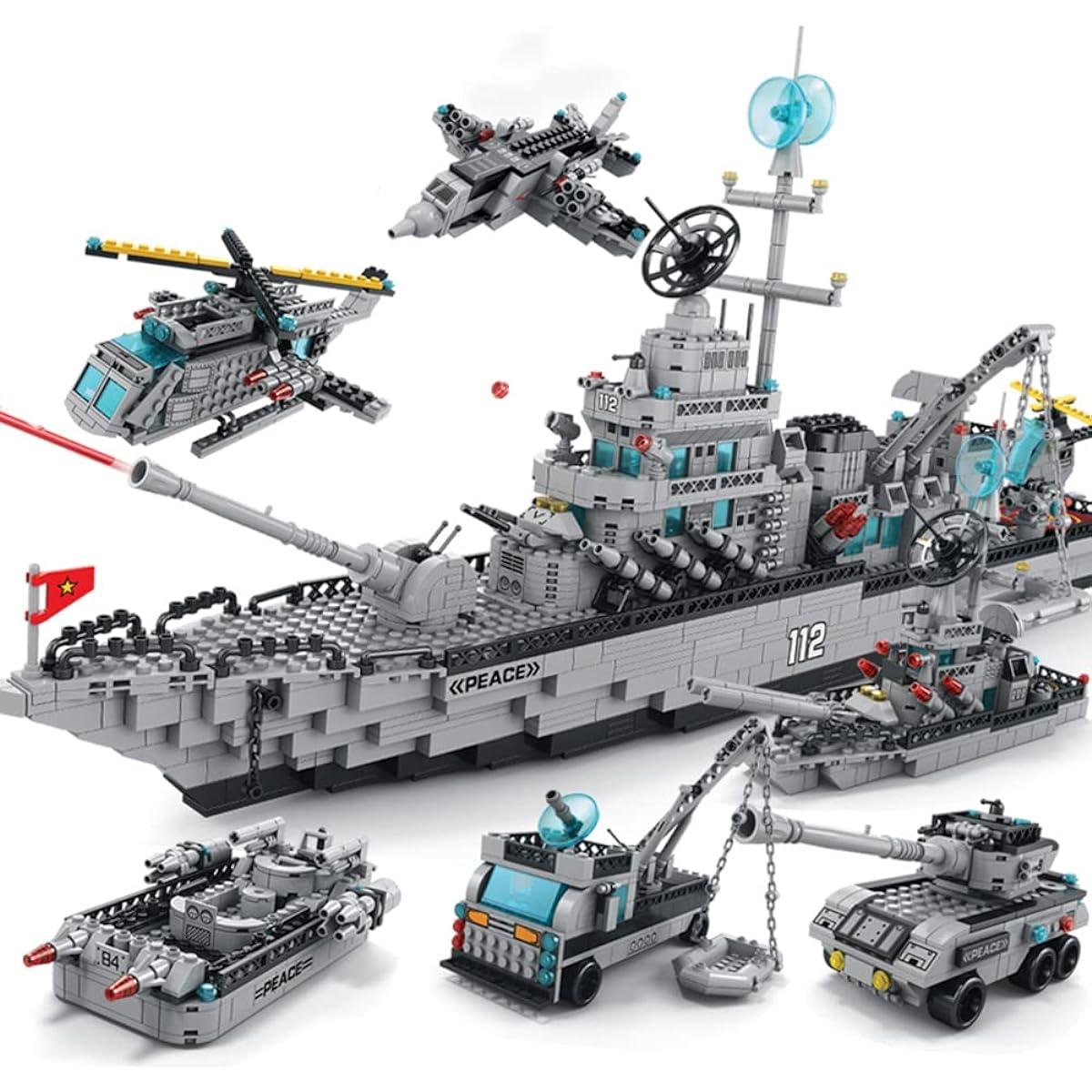 STEM 6-in-1 Warship Battleship Building Blocks Set Toy 27.5" Extra Large Toys for Boys Ages 6-14 Boat Ship Aircraft Carrier Battleship Toy Building Blocks (1560 Pieces)